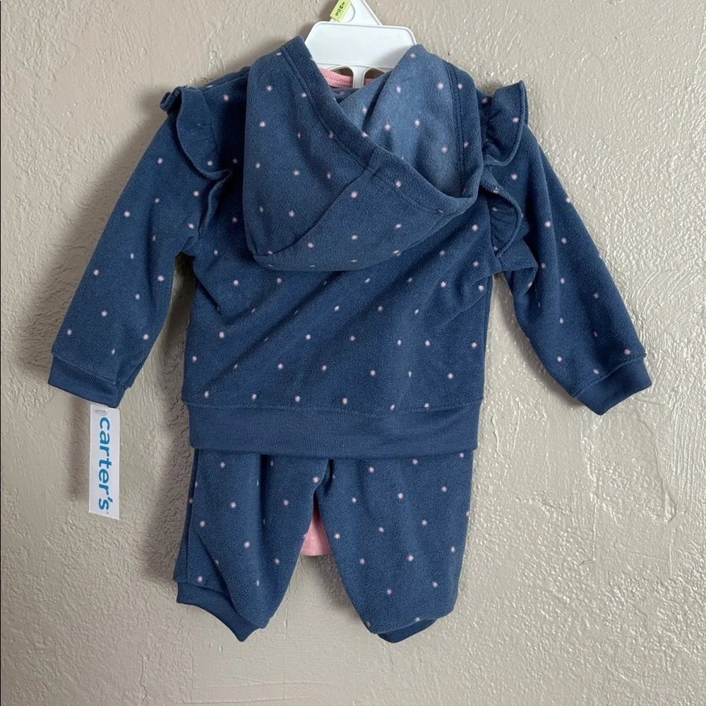 Baby Girl Carter’s Navy Heart 3-Piece Fleece Set 3mo Valentines
